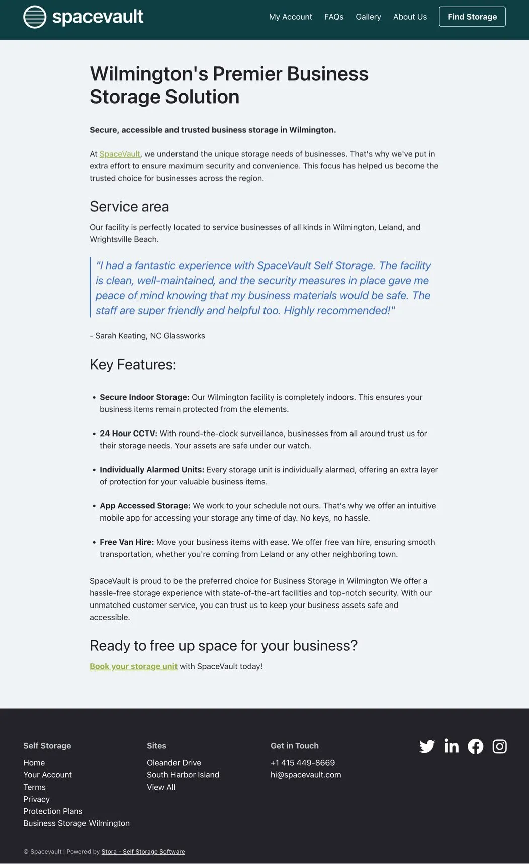 Stora webpage content